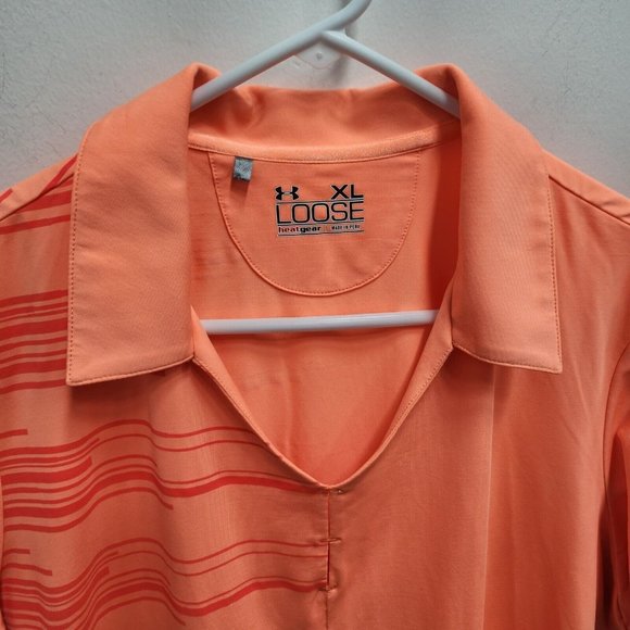 Under Armour Heat Gear Womens Golf Polo Shirt XL Orange Short Sleeve Loose Fit - Picture 3 of 6